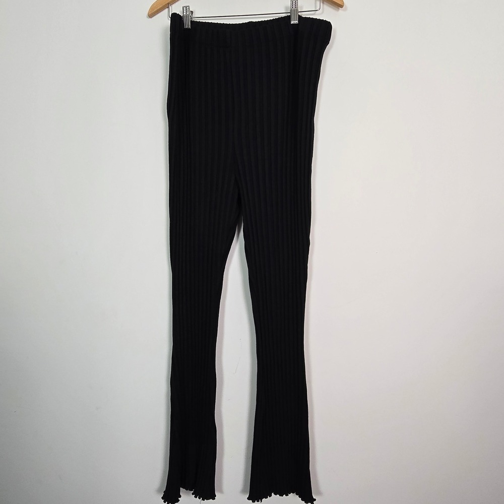Lovers and Friends Ribbed Knit Pants Women XL Black Flare Capsule USA Chic Modal - Picture 2 of 13